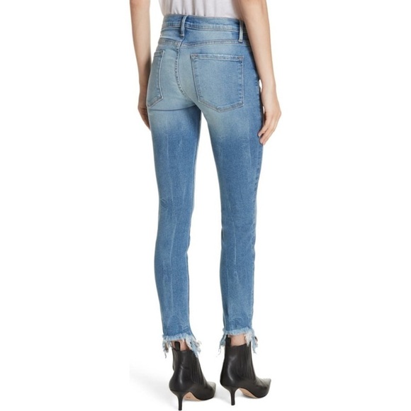 Frame Le Skinny De Jeanne Fray Hem Stiletto Dupont Blue Mid Rise Jeans Size 27 - Picture 3 of 12